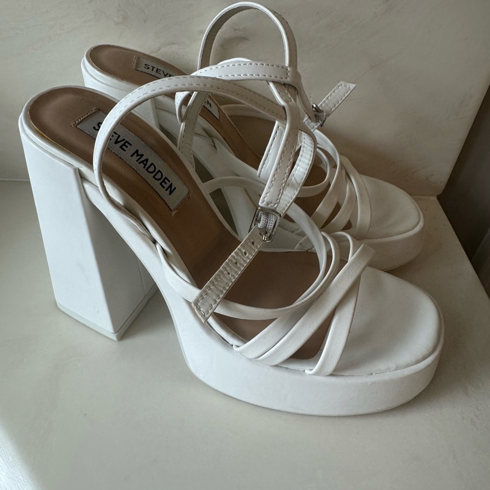 Steve Madden Strappy White Platform Sandals